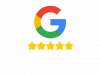 Google Logo in den Farben: Rot, Gelb, Grün und Blau. Zentriert darunter 5 gold-gelbe Sterne